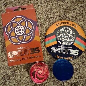Disney World's Epcot 35th Anniversary Lot | Epcot Logo Pins & I Was There Button